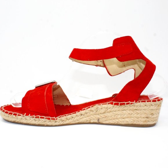 Franco Sarto Lexie Wedge Size 9.5M Orange Suede Jute Espredille Sandal Buckle. - Picture 7 of 11